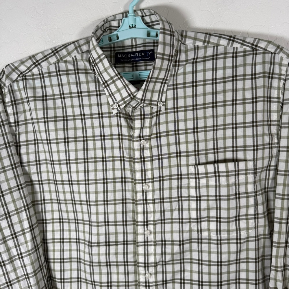 MagnaReady Magnetic Shirt Mens XL Green Plaid Adaptive Button Down Cotton